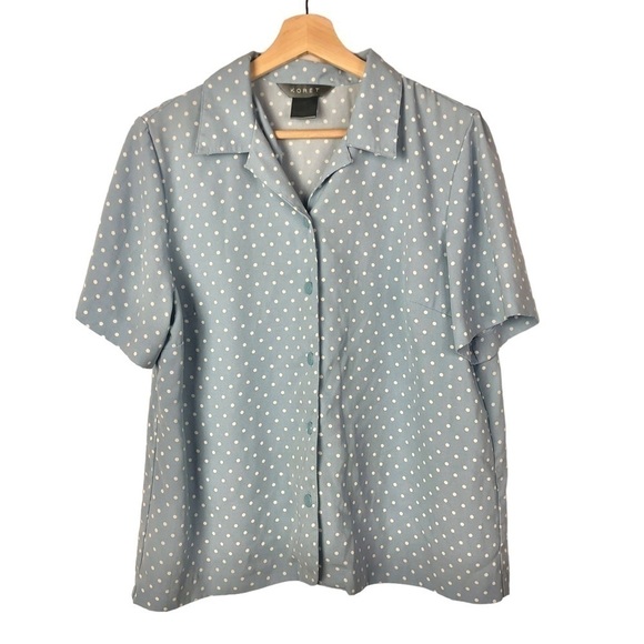 Koret Light Blue White Polka Dot Short Sleeve Button Down 12 - Picture 1 of 3